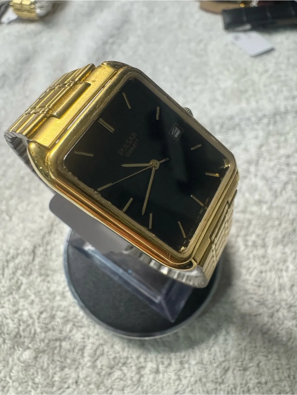 Pulsar Gold-Tone Watch with Black Dial and Bracelet